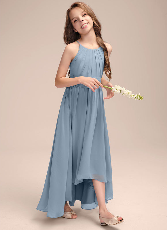 Robe Pastel Bleu Trapèze Mousseline Plissée - gallery 3