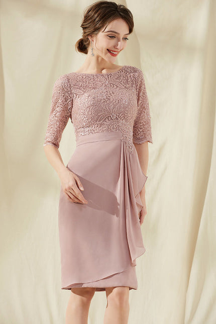 Robe Pastel Blush Longueur Genou Dentelle - gallery 3