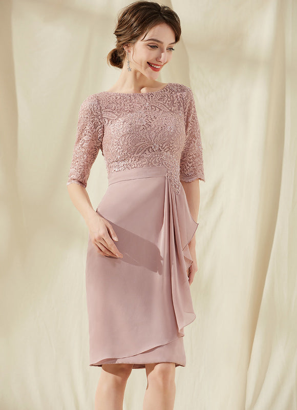 Robe Pastel Blush Longueur Genou Dentelle - gallery 3
