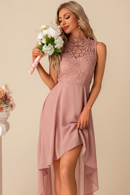 Robe Pastel Rose Col Montant Asymétrique - gallery 1