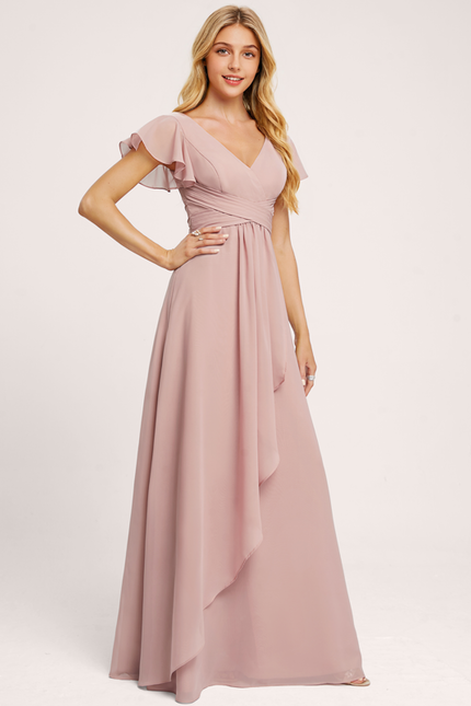 Robe Pastel Rose Demoiselle D'Honneur Élégante - gallery 1