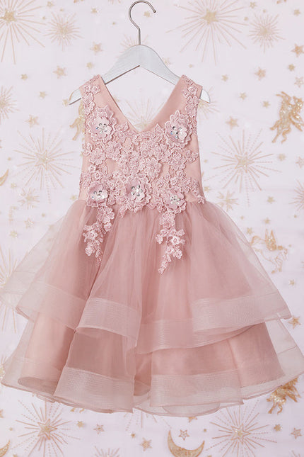 Robe Pastel Rose En Tulle Avec Dentelle - gallery 6