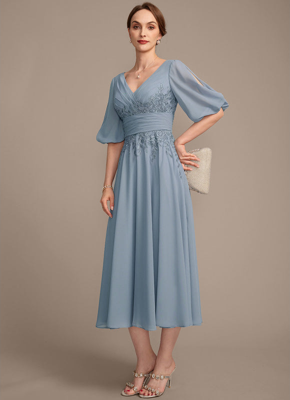 Robe Pastel Bleu Col V Longueur Mollet - gallery 4