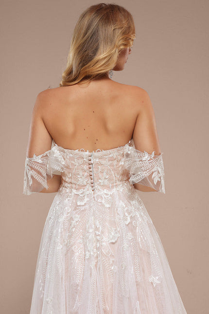 Robe Pastel Rose Épaules Dénudées Traîne Longue - gallery 6