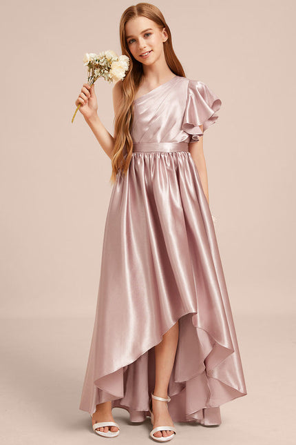 Robe Pastel Rose Décolleté Asymétrique Satin - gallery 2