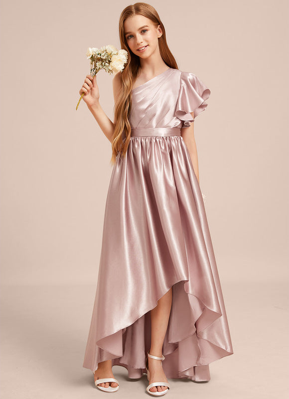 Robe Pastel Rose Décolleté Asymétrique Satin - gallery 2