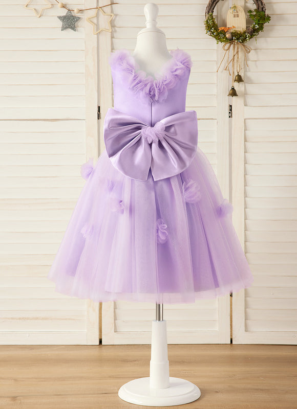 Robe Pastel Lilas Col Rond Satin Tulle - gallery 2