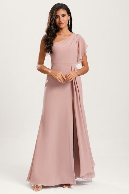 Robe Pastel Rose Décolleté Asymétrique Sirène - gallery 2