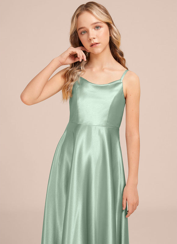 Robe Pastel Vert Satin Démoiiselle D'Honneur - gallery 2
