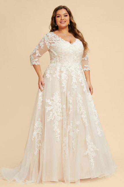 Robe Pastel Rose Traîne Tulle Dentelle - gallery 8