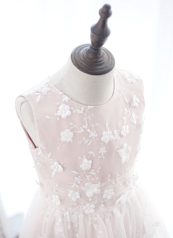 Robe Pastel Crème Fleuri Pour Mariage Fille - gallery 3