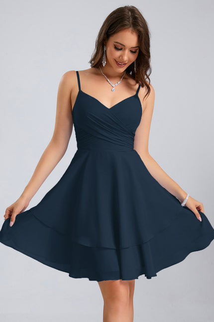 Robe Pastel Bleu Col V Trapèze Mousseline - gallery 6