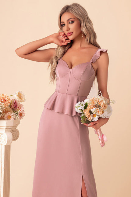 Robe Pastel Rose Satin Col Cœur Maxi - gallery 1