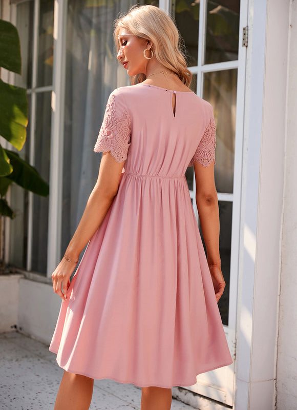 Robe Pastel Verte Col Rond Dentelle Midi - gallery 5