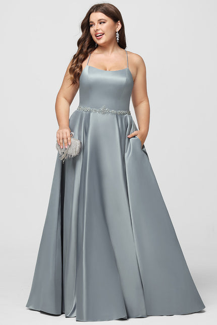 Robe Pastel Gris Satin Strass Longueur Sol - gallery 7