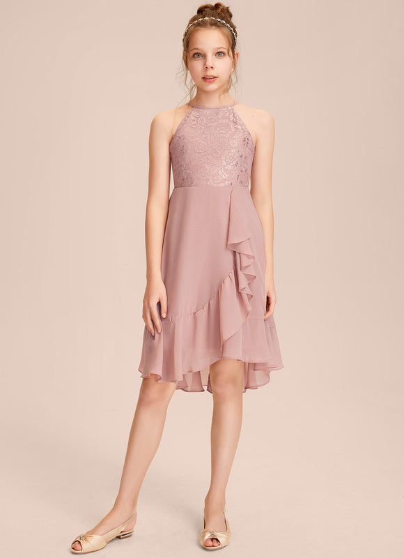 Robe Pastel Rose Trapèze Asymétrique Volants - gallery 4