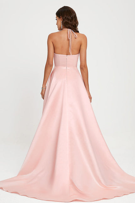 Robe Pastel Rose Col V Traîne Satin - gallery 1