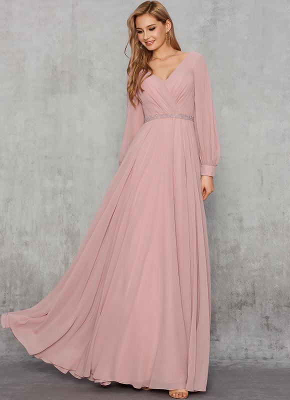 Robe Pastel Rose Trapèze Col V Élégant - gallery 1