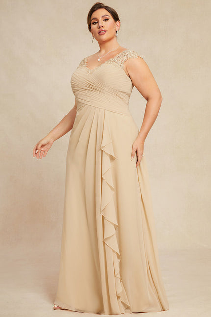 Robe Pastel Beige Dentelle Trapèze Longue - gallery 5