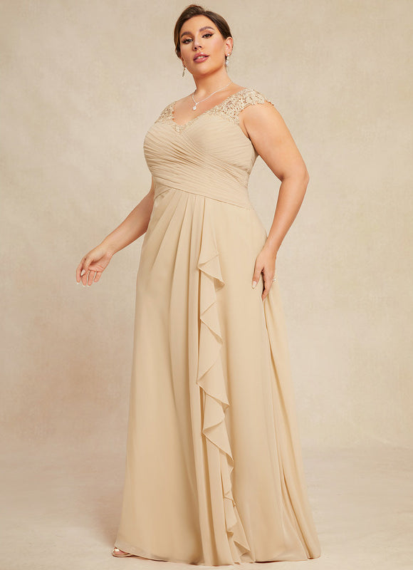 Robe Pastel Beige Dentelle Trapèze Longue - gallery 5