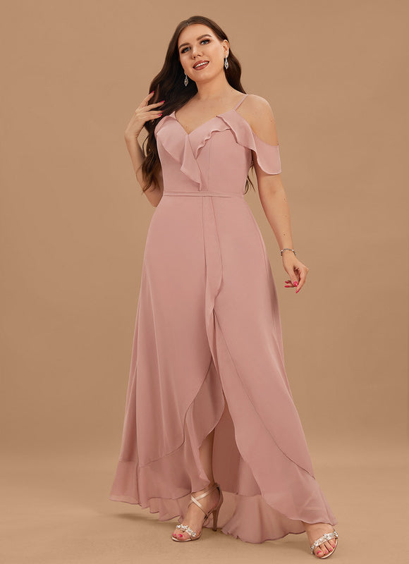Robe Pastel Bleu Asymétrique Col V Volants - gallery 8