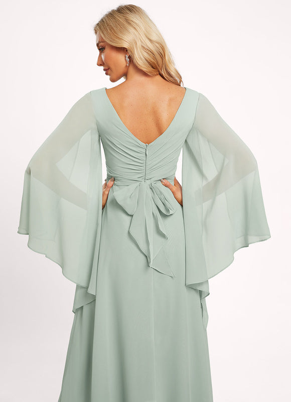 Robe Pastel Bleu Asymétrique Col V Volants - gallery 2