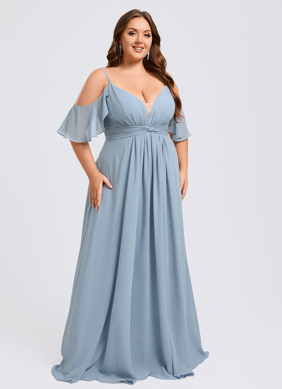 Robe Pastel Bleu Décolleté Épaules Volants - gallery 7