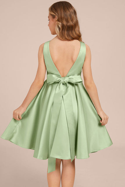 Robe Pastel Verte Satin Trapèze Genou - gallery 2
