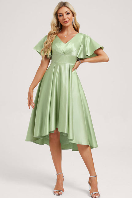 Robe Pastel Verte Satin Col V Asymétrique