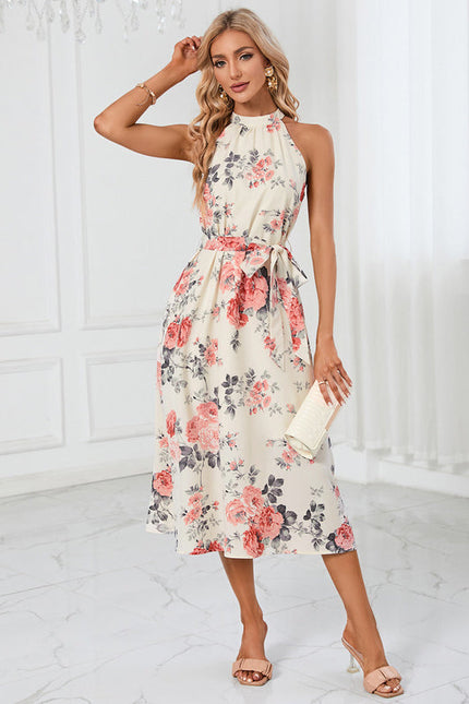 Robe Pastel Verte Imprimée Fleuri Midi - gallery 3
