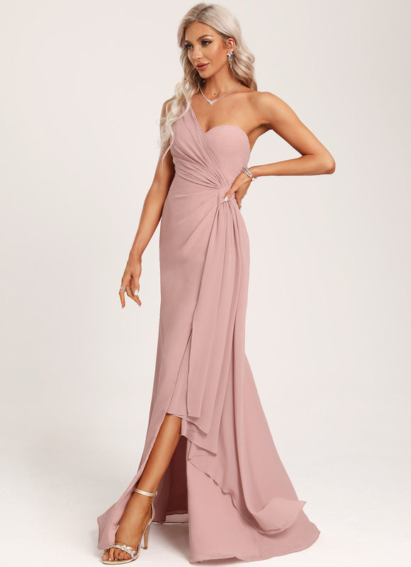 Robe Pastel Bleu Décolleté Asymétrique Longue - gallery 2