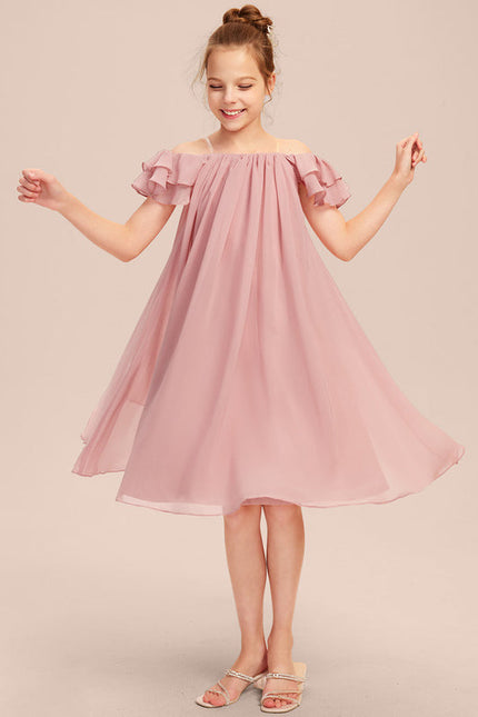 Robe Pastel Rose Épaule Dénudée Trapèze