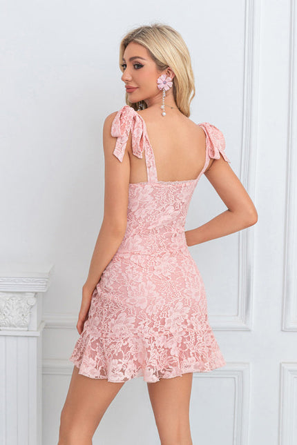 Robe Pastel Rose Dentelle À Volants - gallery 1