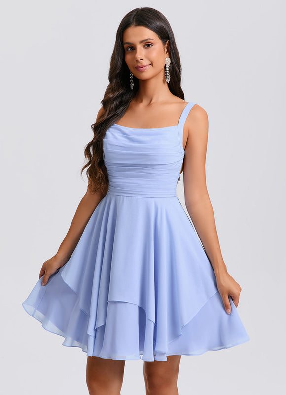 Robe Pastel Bleue Trapèze Col Rond - gallery 4
