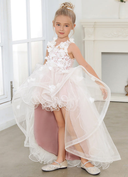 Robe Pastel Fille Mariage Blanc Rose