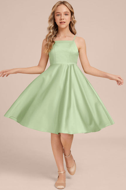 Robe Pastel Verte Satin Trapèze Genou