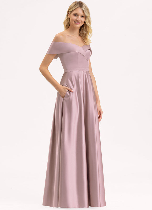 Robe Pastel Rose Épaule Dénudée Satin