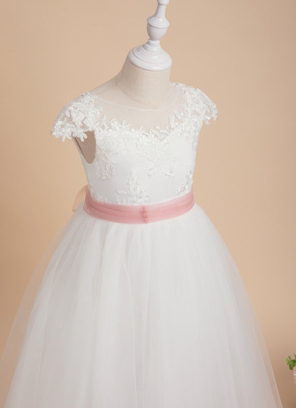 Robe Pastel Blanche Avec Ceinture Rose - gallery 5