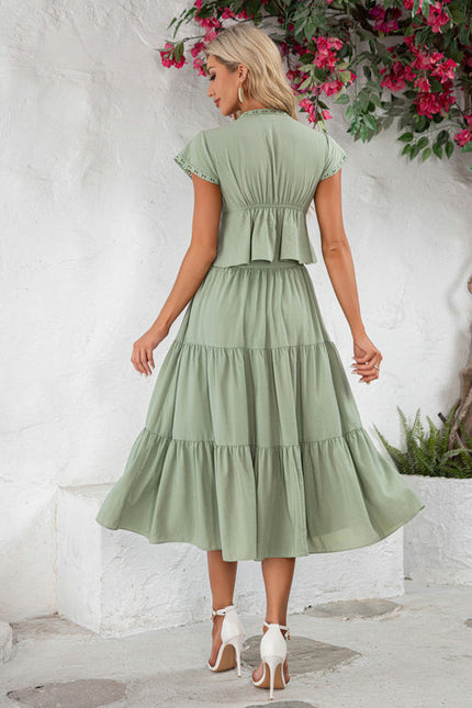 Robe Pastel Vert À Volants Midi - gallery 5