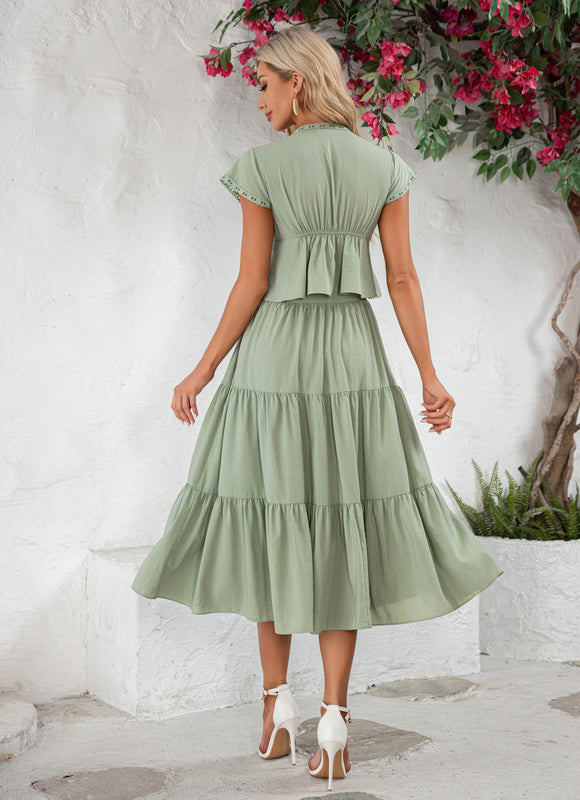 Robe Pastel Vert À Volants Midi - gallery 5