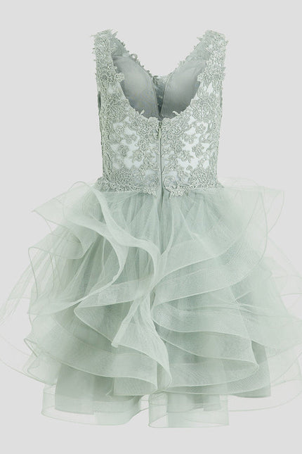 Robe Pastel Verte Col V Tulle Dentelle - gallery 9