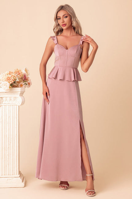 Robe Pastel Rose Satin Col Cœur Maxi - gallery 3