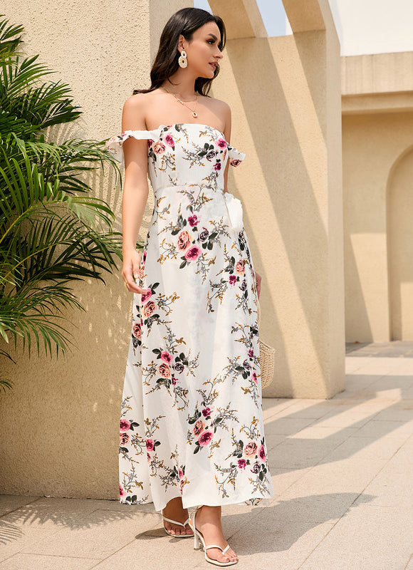 Robe Pastel Blanche Imprimé Fleurs Maxi - gallery 1