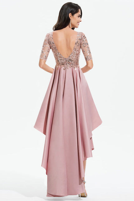 Robe Pastel Rose Trapèze Satin Paillettes - gallery 4