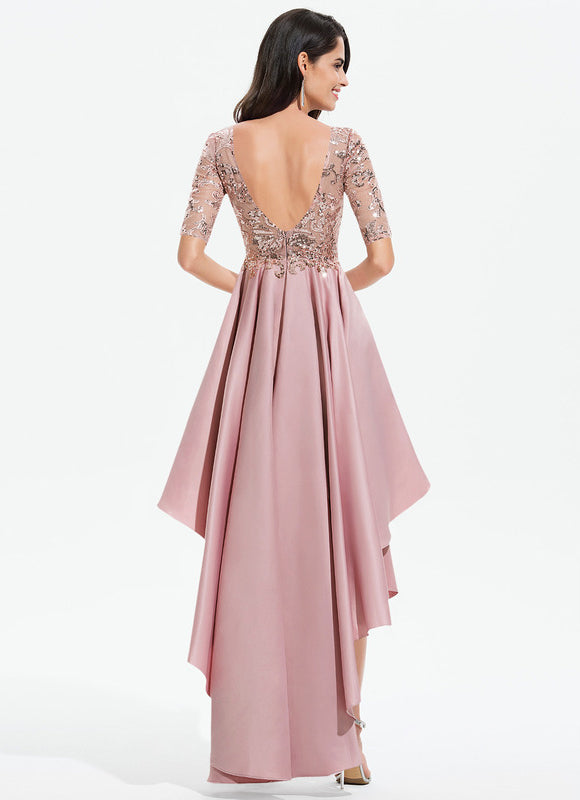Robe Pastel Rose Trapèze Satin Paillettes - gallery 4