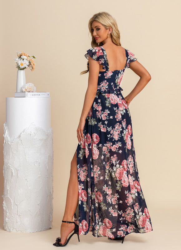 Robe Pastel Fleurs Rose Col V Maxi - gallery 7