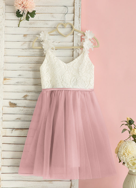 Robe Pastel Blanche Col V Dentelle Tulle - gallery 2