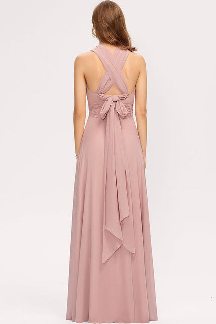 Robe Pastel Rose Décolleté Asymétrique Longue - gallery 5
