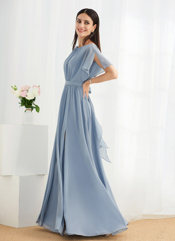 Robe Pastel Bleu Col Rond Évasée - gallery 2