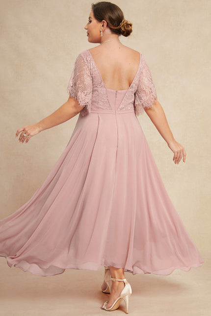 Robe Pastel Rose Col V Dentelle Élégante - gallery 8